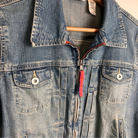 liz & co. Blue Jean Jacket with Full Red Zipper Size Petite Large EUC - Picture 2 of 6
